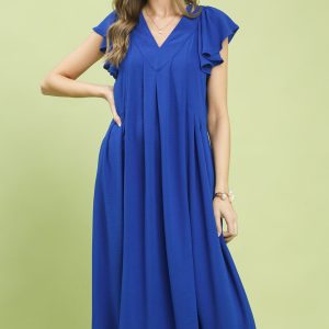 Umgee Ruffle Sleeve V-Neck Midi Dress