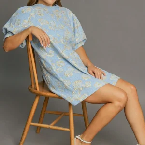 Umgee-Floral-Jacquard-Puff-Sleeve-Mini-Dress