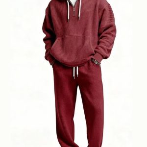 Mens-Full-Size-Casual-Waffle-Knit-Hoodie-and-Pants-Set-Plus-Size