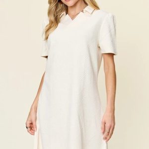 double_take_full_size_texture_collared_neck_short_sleeve_dres