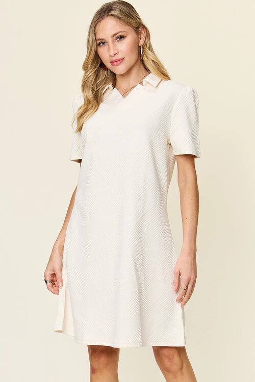 double_take_full_size_texture_collared_neck_short_sleeve_dres