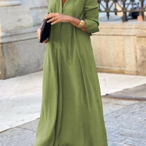 Full Size Solid Color Maxi Shirt Dress Plus Size
