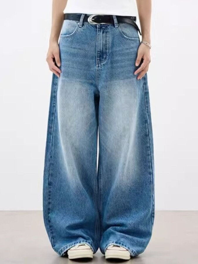 Men's Full Size Wide Leg Vintage Wash Jeans Plus Size