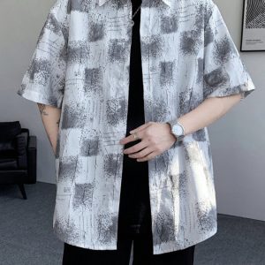 Men's Plus Size Abstract Pattern Short Sleeve Shirt