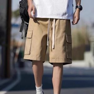 Men's Plus Size Casual Cargo Shorts with Drawstring