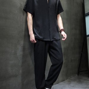 Men's Plus Size Casual Short Sleeve Top and Pants Set