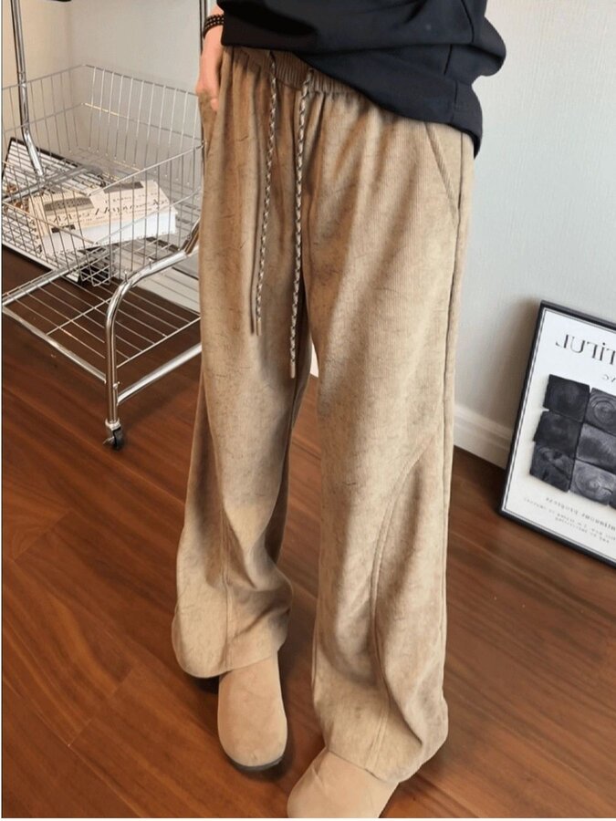 Men's Plus Size Corduroy Drawstring Wide Leg Pants