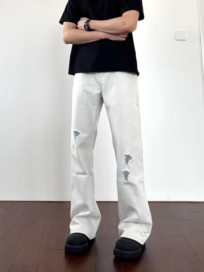 Men's Plus Size Distressed Wide Leg Jeans