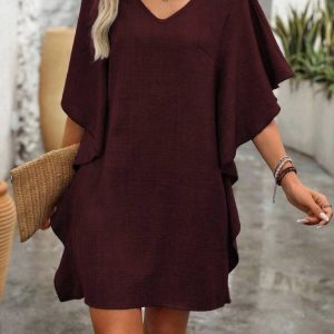 Ruffled Flutter Sleeve V-Neck Mini Dress